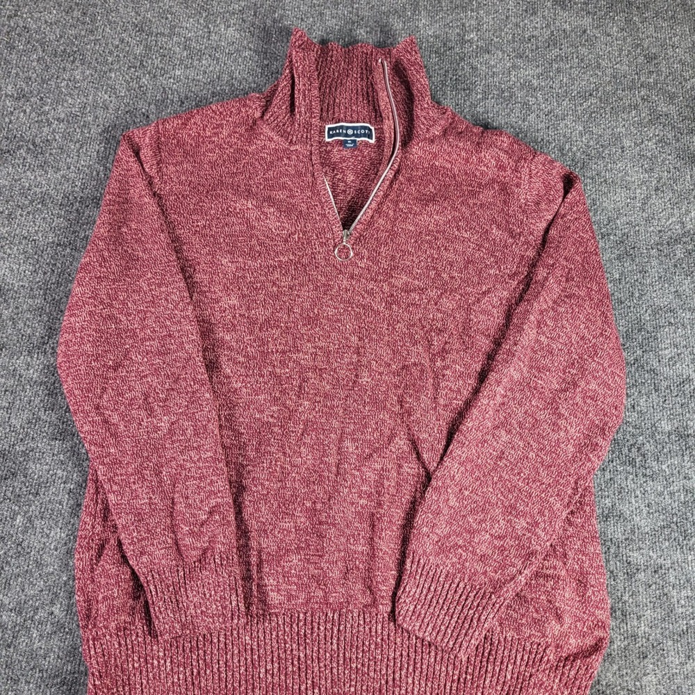 Karen Scott Womens XL Marled Burgundy Red Cotton Quarter Zip Mock Neck Sweater